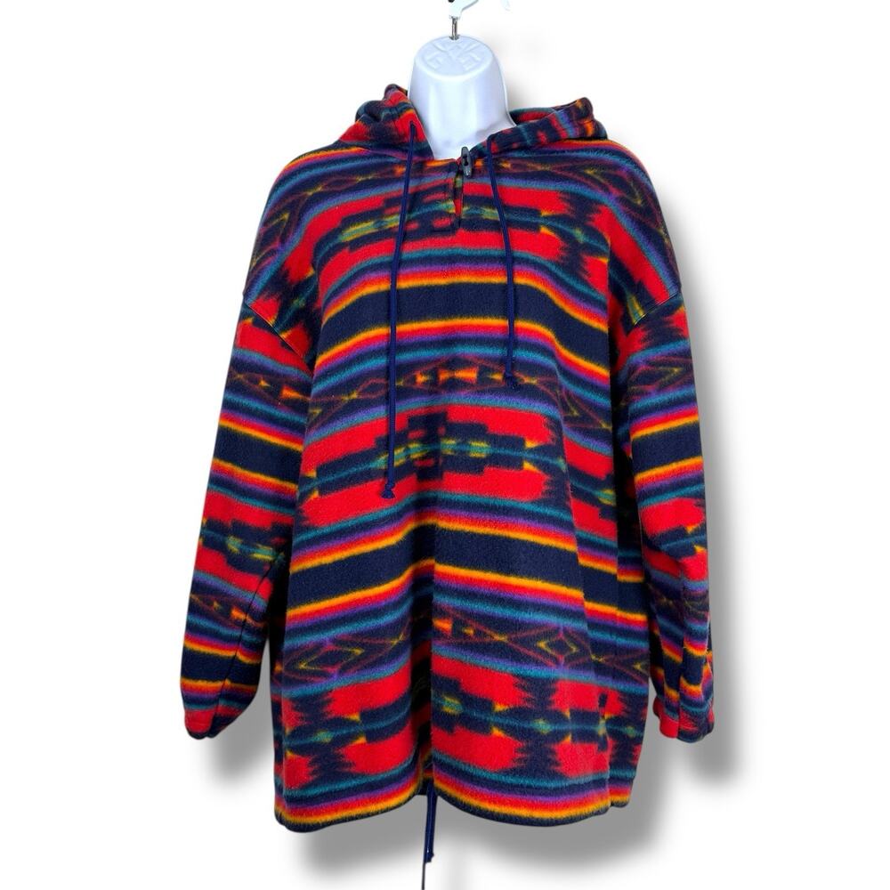 Shenanigans Sweater Womens Large Red Southwestern Hooded Hippie Western Vintage